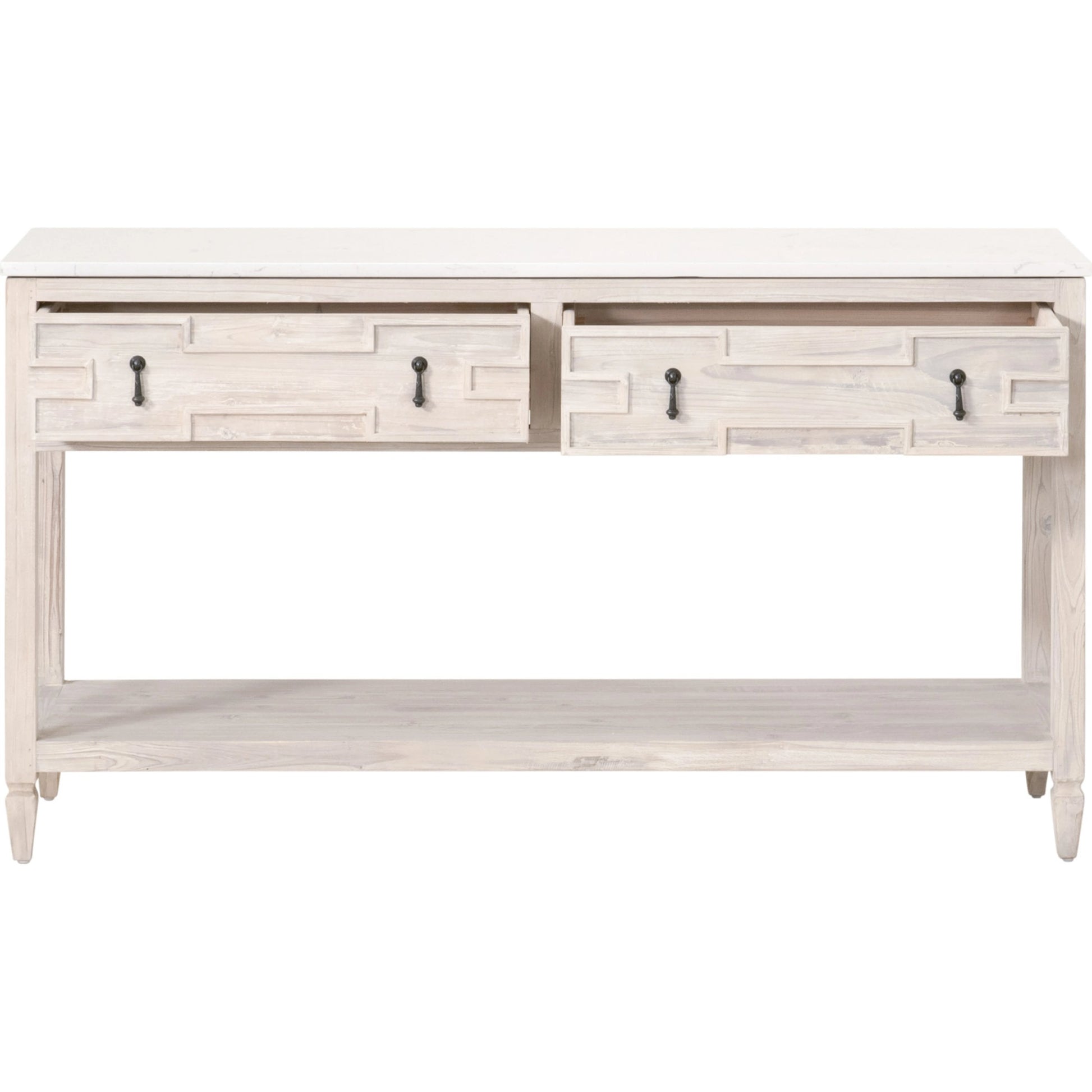 Emerie Entry Console by Essentials For Living in smoke gray pine, white quartz. Made from solid pine wood, solid quartz in a modern style.