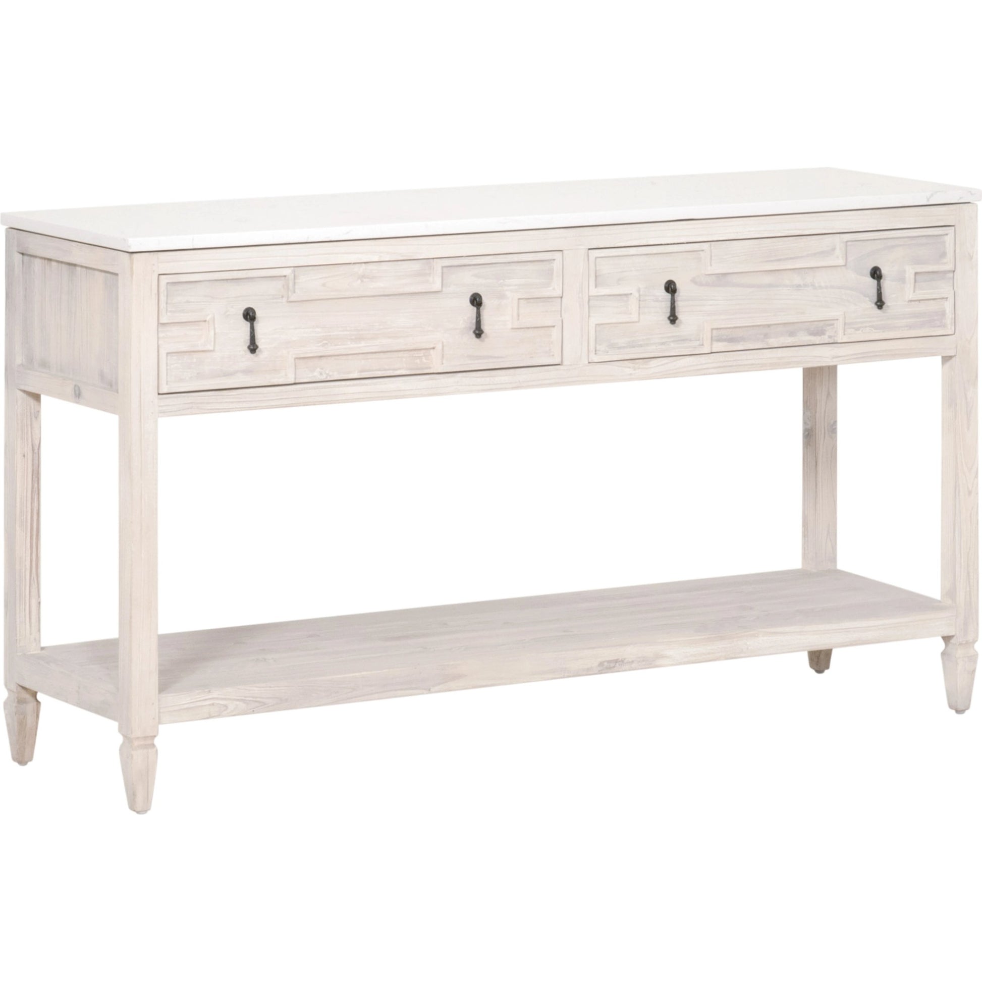 Emerie Entry Console by Essentials For Living in smoke gray pine, white quartz. Made from solid pine wood, solid quartz in a modern style.
