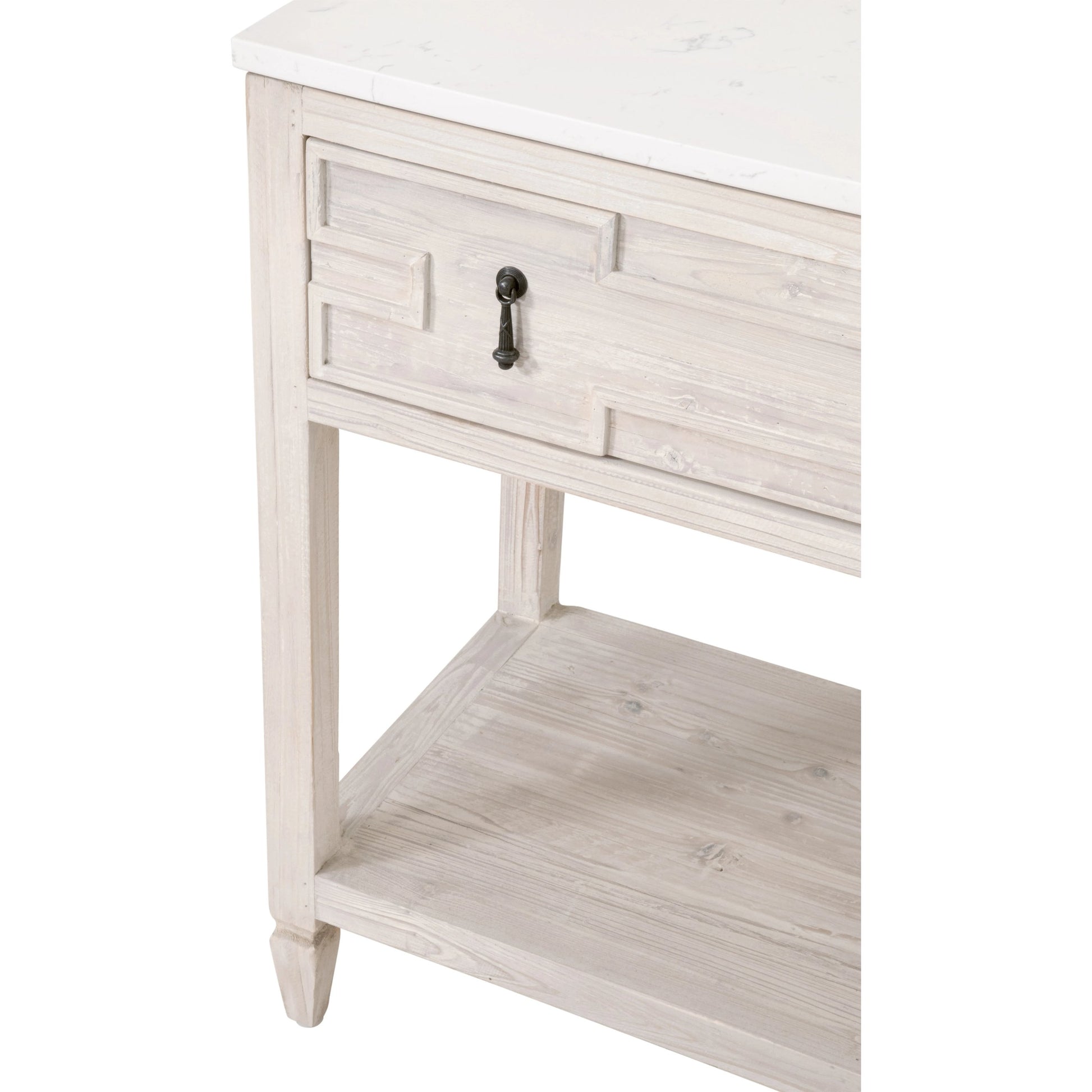 Emerie Entry Console by Essentials For Living in smoke gray pine, white quartz. Made from solid pine wood, solid quartz in a modern style.