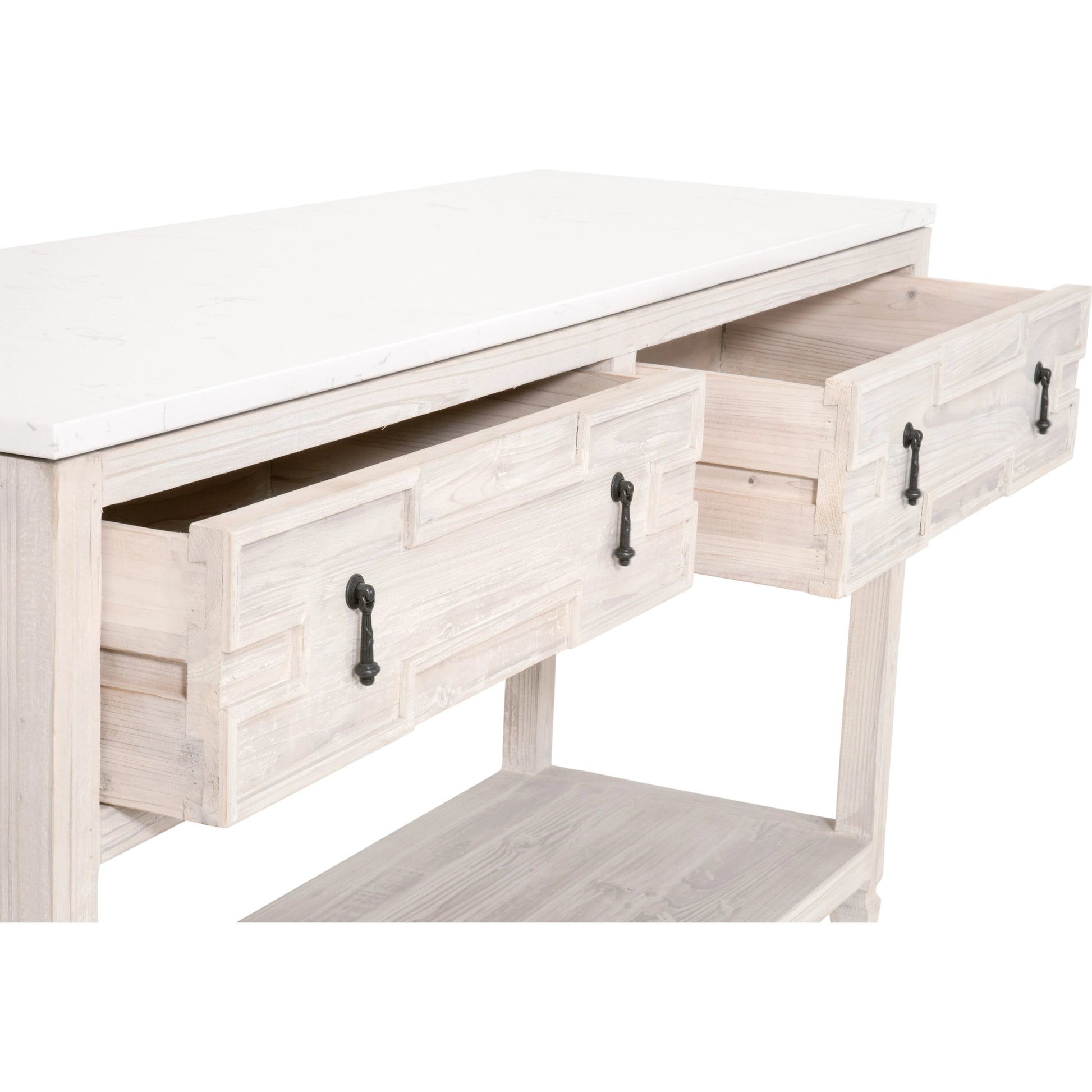 Emerie Entry Console by Essentials For Living in smoke gray pine, white quartz. Made from solid pine wood, solid quartz in a modern style.