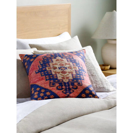 Emily Jean Pillow - 534215 by Livabliss in pink, rose, denim, beige, mustard. Made from polyester in a traditional style.