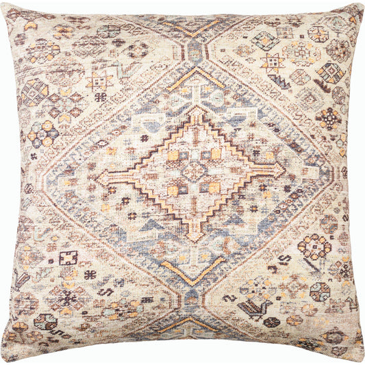 Emily Jean Pillow - 534220 by Livabliss in medium gray, ink blue, peach, black. Made from polyester in a traditional style.