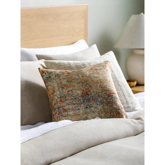 Emily Jean Pillow - 534250 by Livabliss in medium green, orange, burnt orange, blue. Made from polyester in a traditional style.