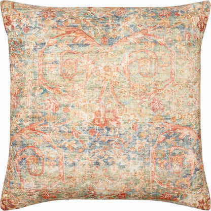 Emily Jean Pillow - 534250 by Livabliss in medium green, orange, burnt orange, blue. Made from polyester in a traditional style.