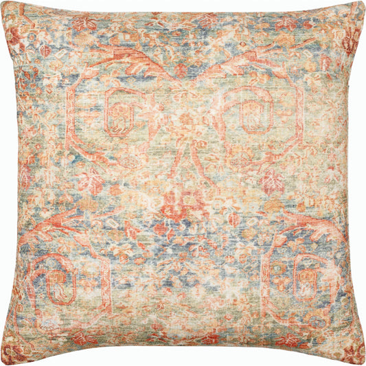 Emily Jean Pillow - 534250 by Livabliss in medium green, orange, burnt orange, blue. Made from polyester in a traditional style.