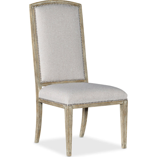 Castella Side Chair (Set of 2) by Hooker Furniture in beige and antique slate, natural tan. Made from fabric, nailheads in a traditional style.