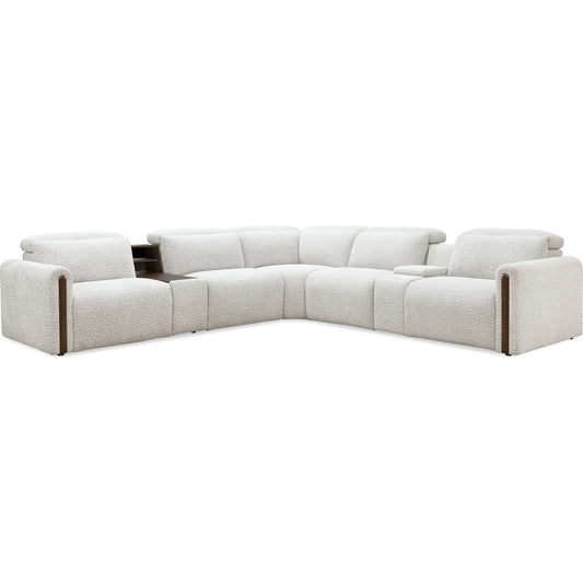 Anaheim Seven-Piece Power Sectional by Hooker Furniture in white and dark wood. Made from mccurdy stone, fabric contents: 100% polyester, fabric in a unique style.