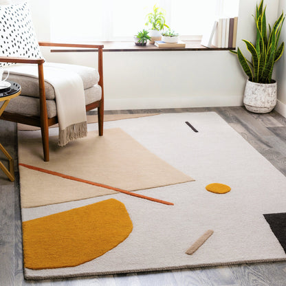 Emma Rug - 25248 by Livabliss in rust, mustard, tan, black, brown, light slate. Made from 100% wool in a unique style.