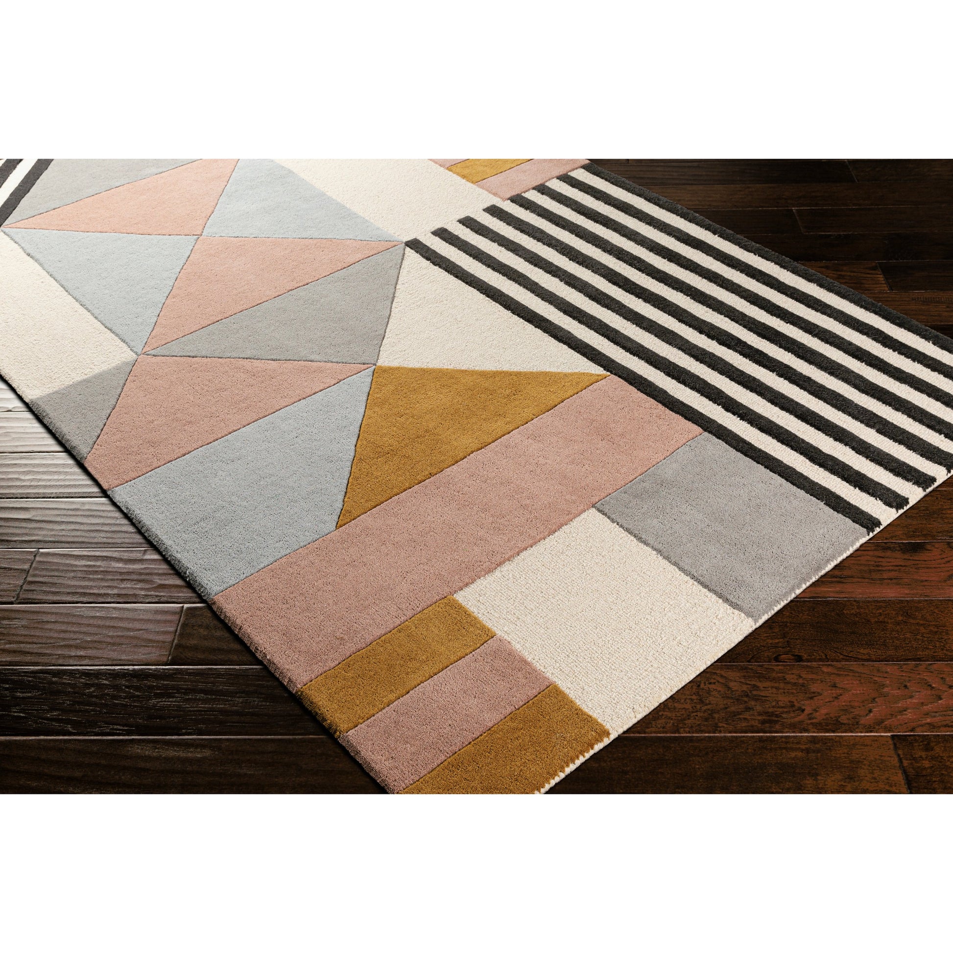 Emma Rug - 27457 by Livabliss in beige, light slate, mustard, dusty pink, black, gray. Made from 100% wool in a unique style.