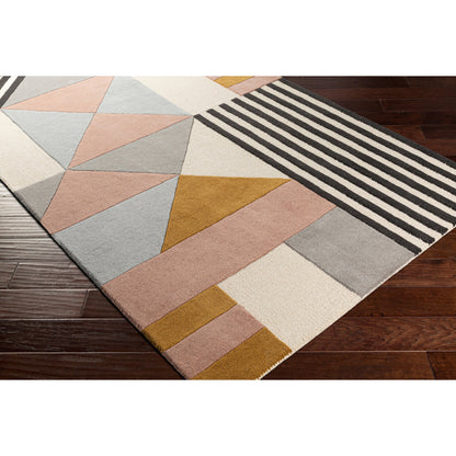 Emma Rug - 27457 by Livabliss in beige, light slate, mustard, dusty pink, black, gray. Made from 100% wool in a unique style.