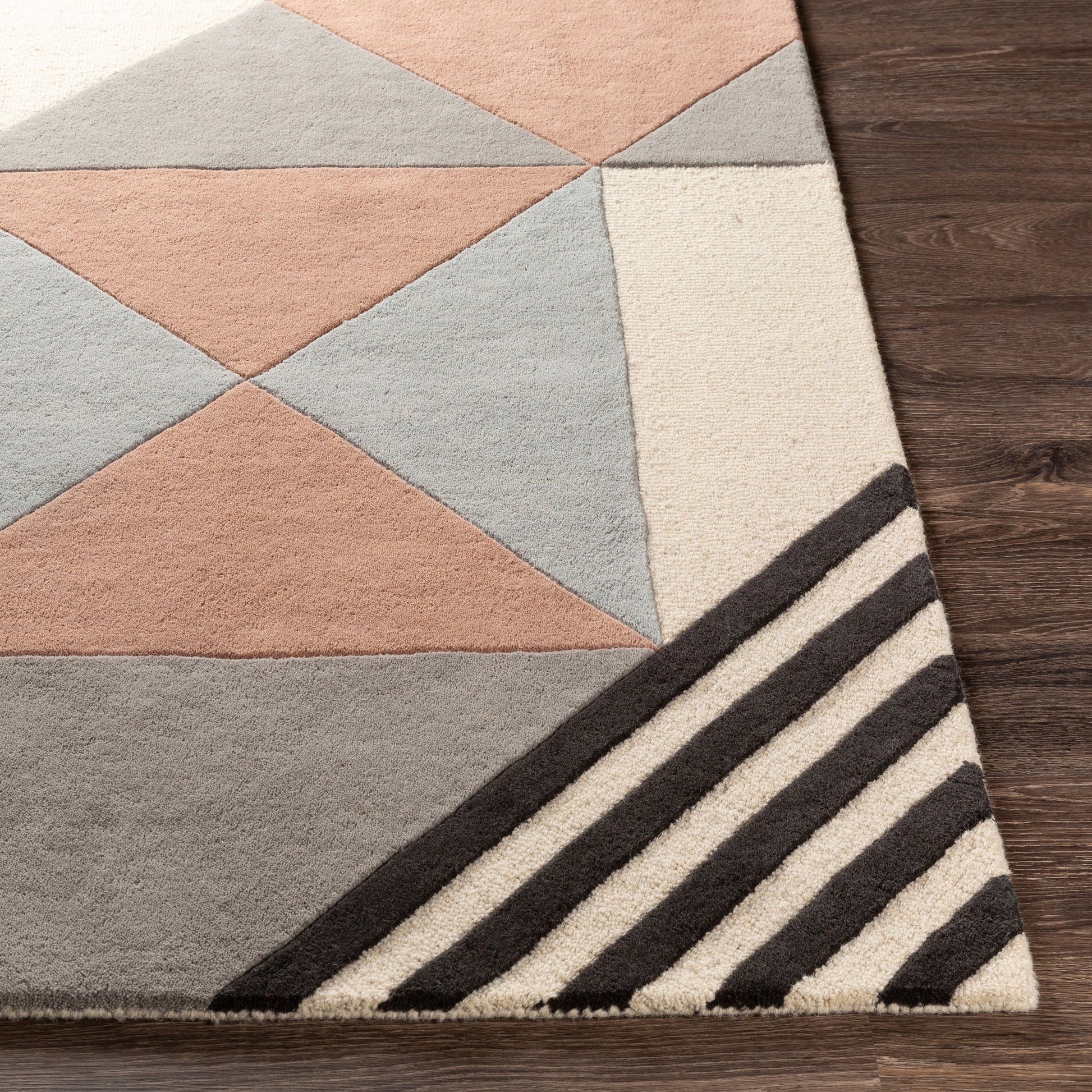Emma Rug - 27457 by Livabliss in beige, light slate, mustard, dusty pink, black, gray. Made from 100% wool in a unique style.