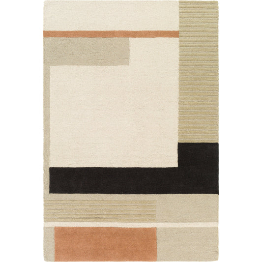 Emma Rug - 27061 by Livabliss in light beige, black, tan. Made from 100% wool in a unique style.