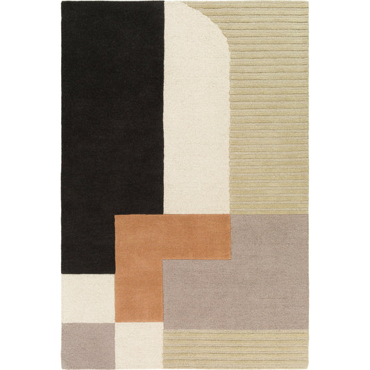 Emma Rug - 27073 by Livabliss in light beige, medium gray, black, tan. Made from 100% wool in a unique style.