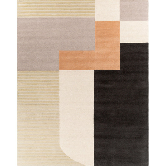Emma Rug - 27073 by Livabliss in light beige, medium gray, black, tan. Made from 100% wool in a unique style.