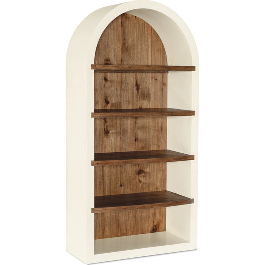 Big Sky Tahoe Etagere by Hooker Furniture in avalanche white, vintage natural. Made from pecky hickory, maple veneers in a modern style.