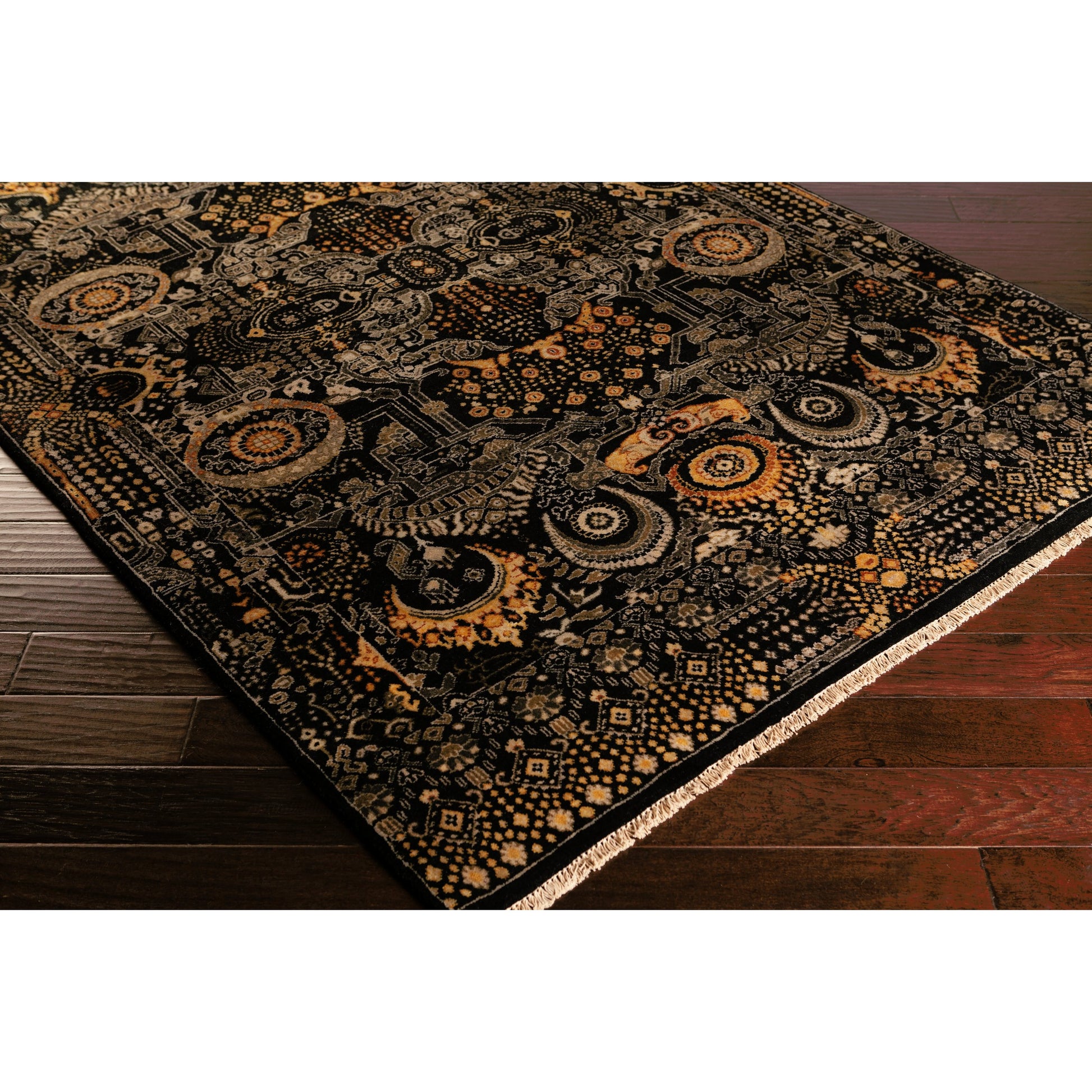 Empress Rug - 12721 by Surya in black, mustard, charcoal, burnt orange, medium gray. Made from 100% wool in a unique style.
