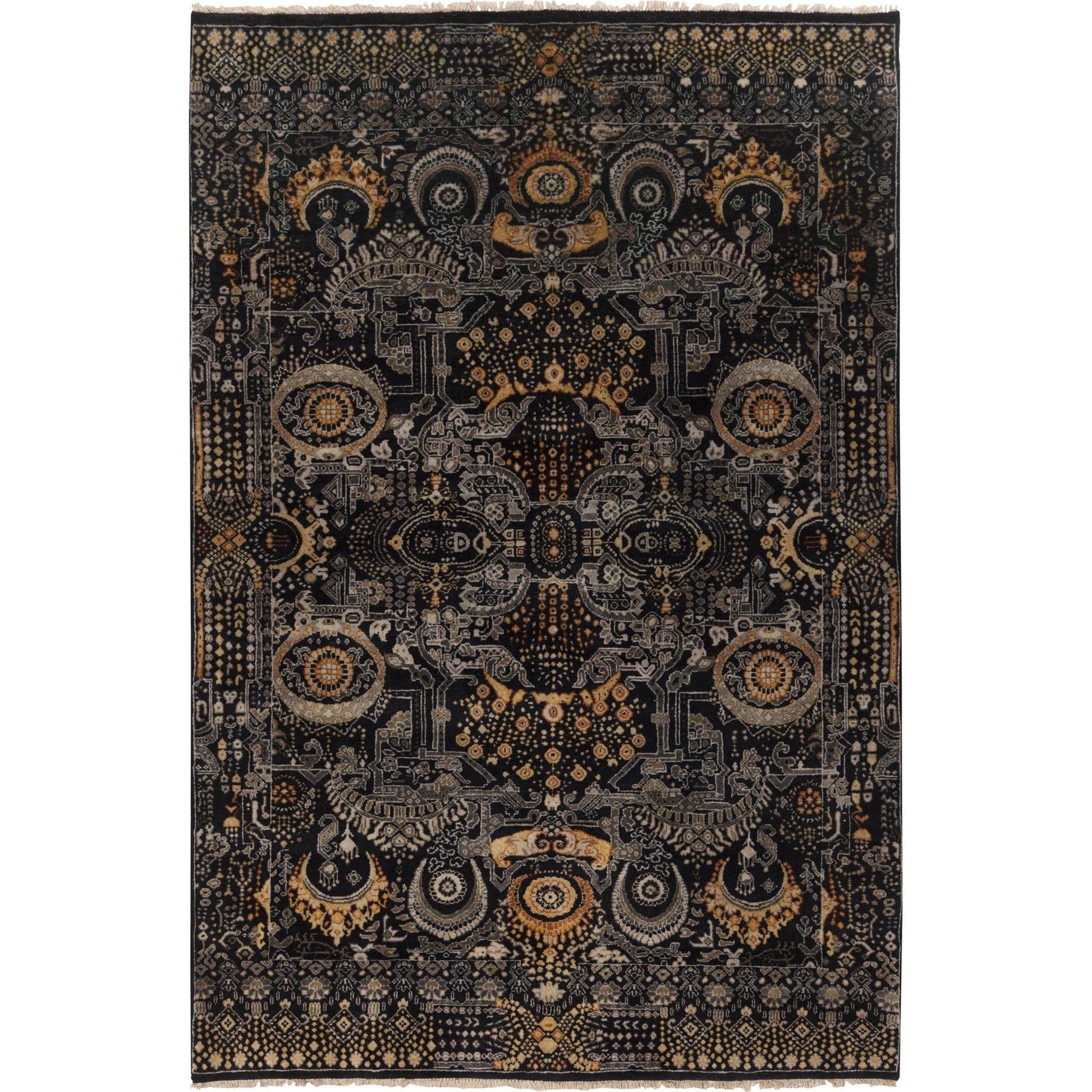 Empress Rug - 12721 by Surya in black, mustard, charcoal, burnt orange, medium gray. Made from 100% wool in a unique style.