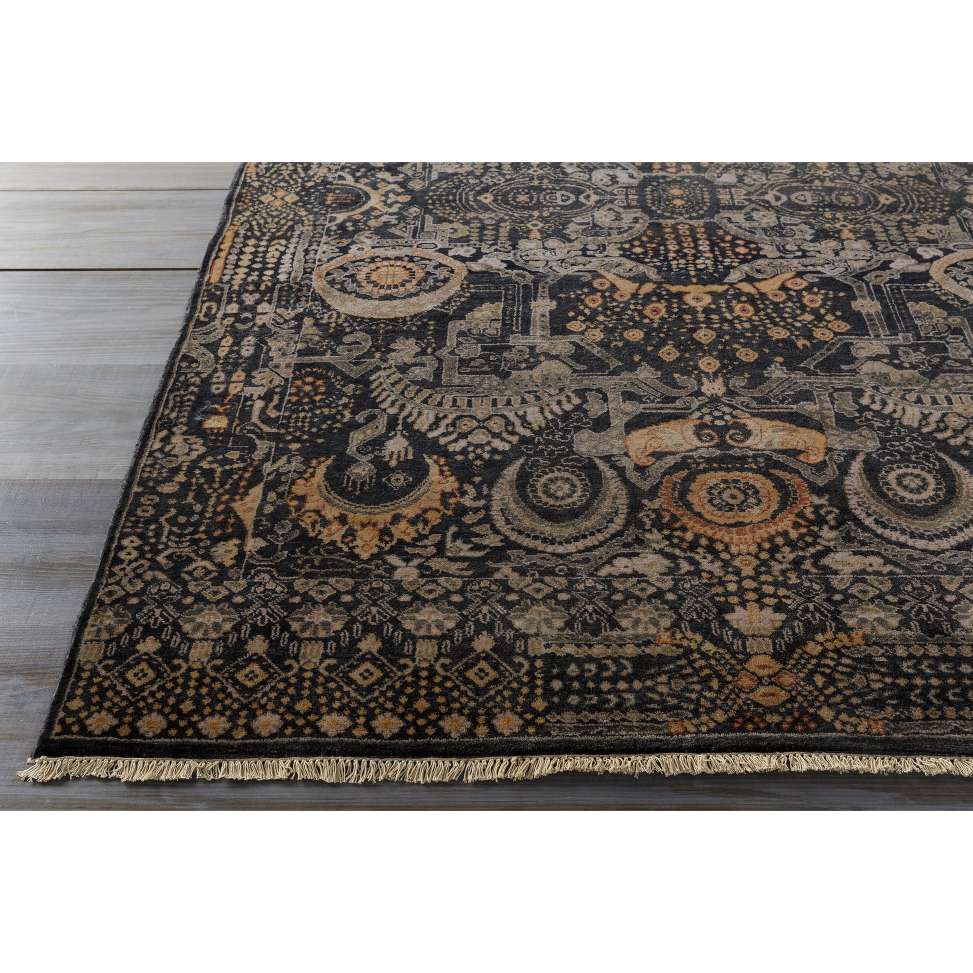 Empress Rug - 12721 by Surya in black, mustard, charcoal, burnt orange, medium gray. Made from 100% wool in a unique style.