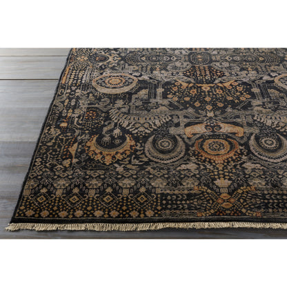 Empress Rug - 12721 by Surya in black, mustard, charcoal, burnt orange, medium gray. Made from 100% wool in a unique style.