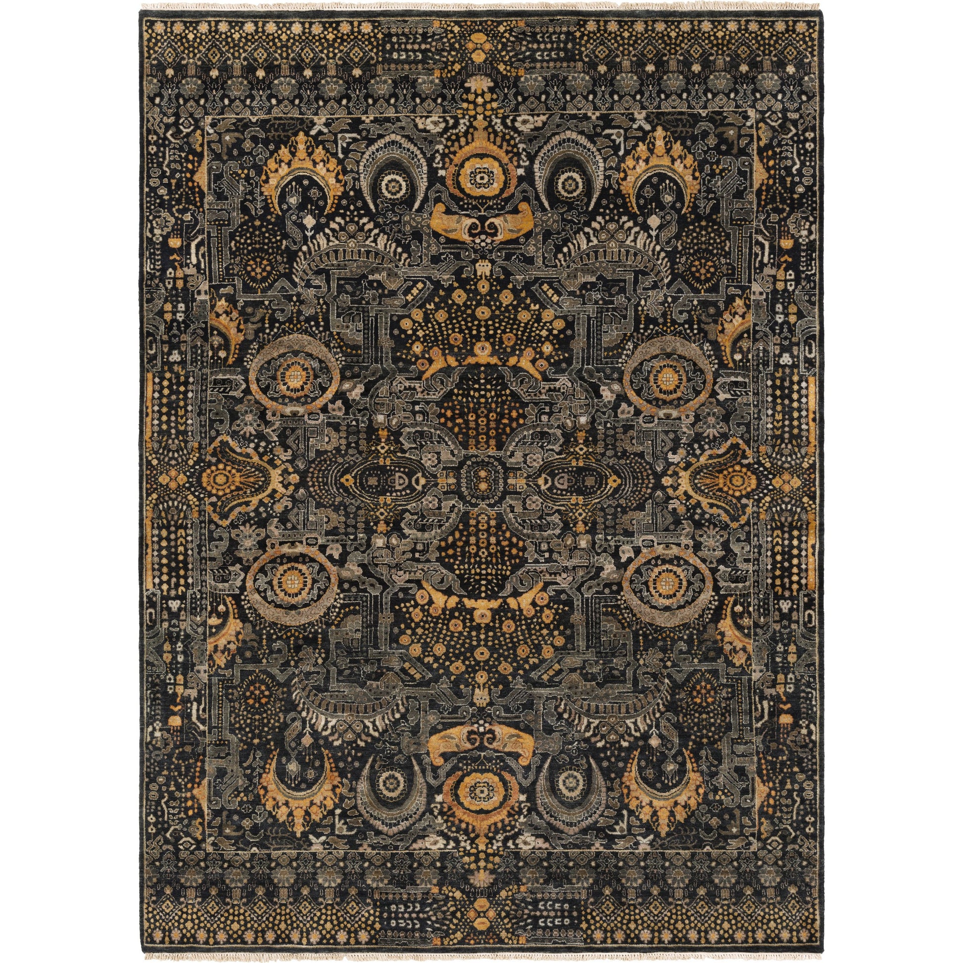 Empress Rug - 12721 by Surya in black, mustard, charcoal, burnt orange, medium gray. Made from 100% wool in a unique style.