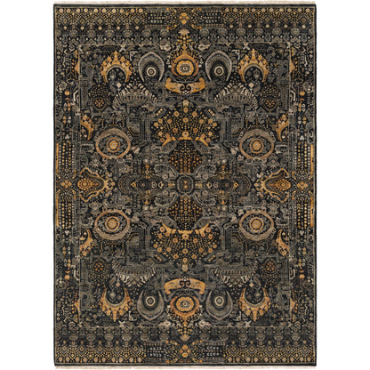 Empress Rug - 12721 by Surya in black, mustard, charcoal, burnt orange, medium gray. Made from 100% wool in a unique style.