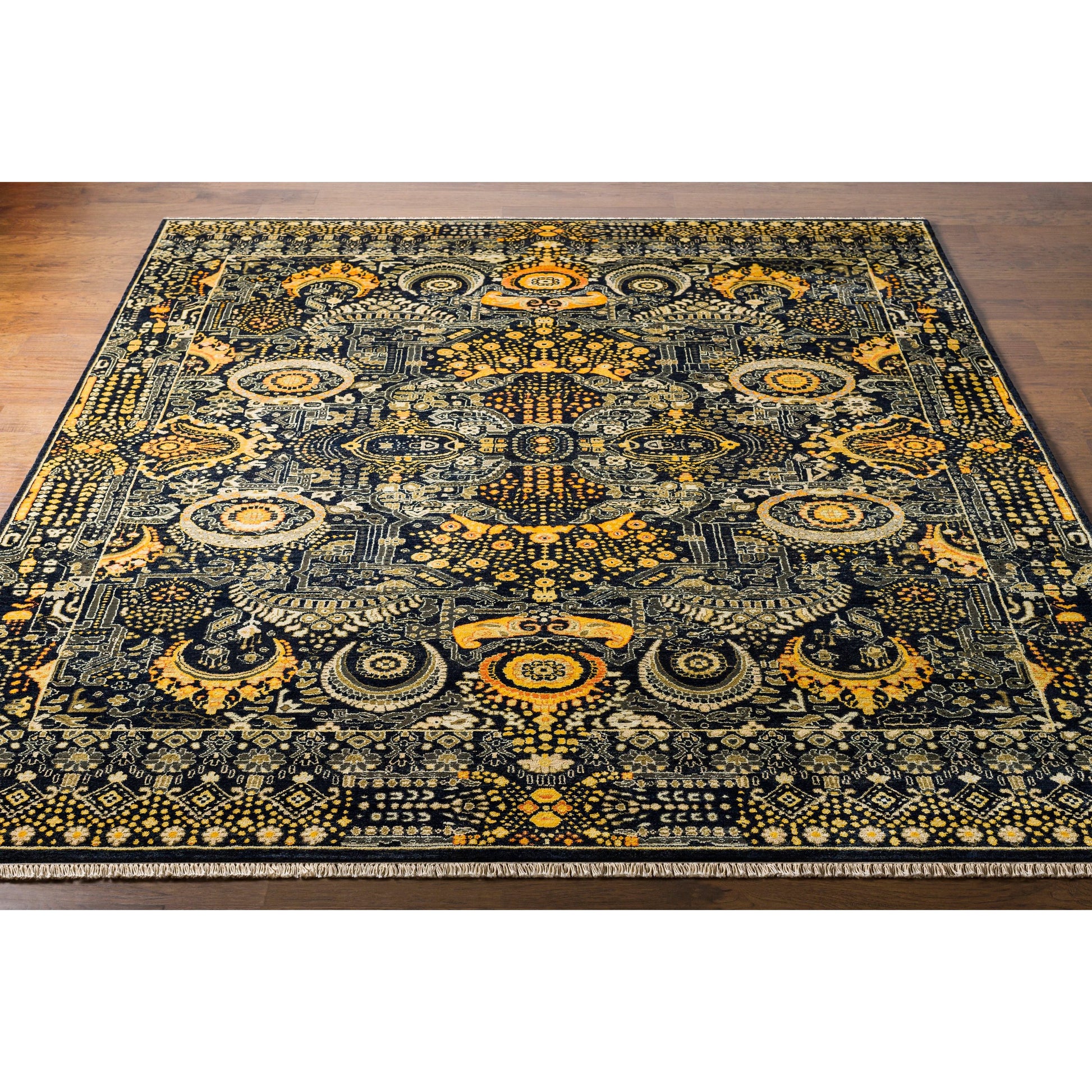 Empress Rug - 12721 by Surya in black, mustard, charcoal, burnt orange, medium gray. Made from 100% wool in a unique style.