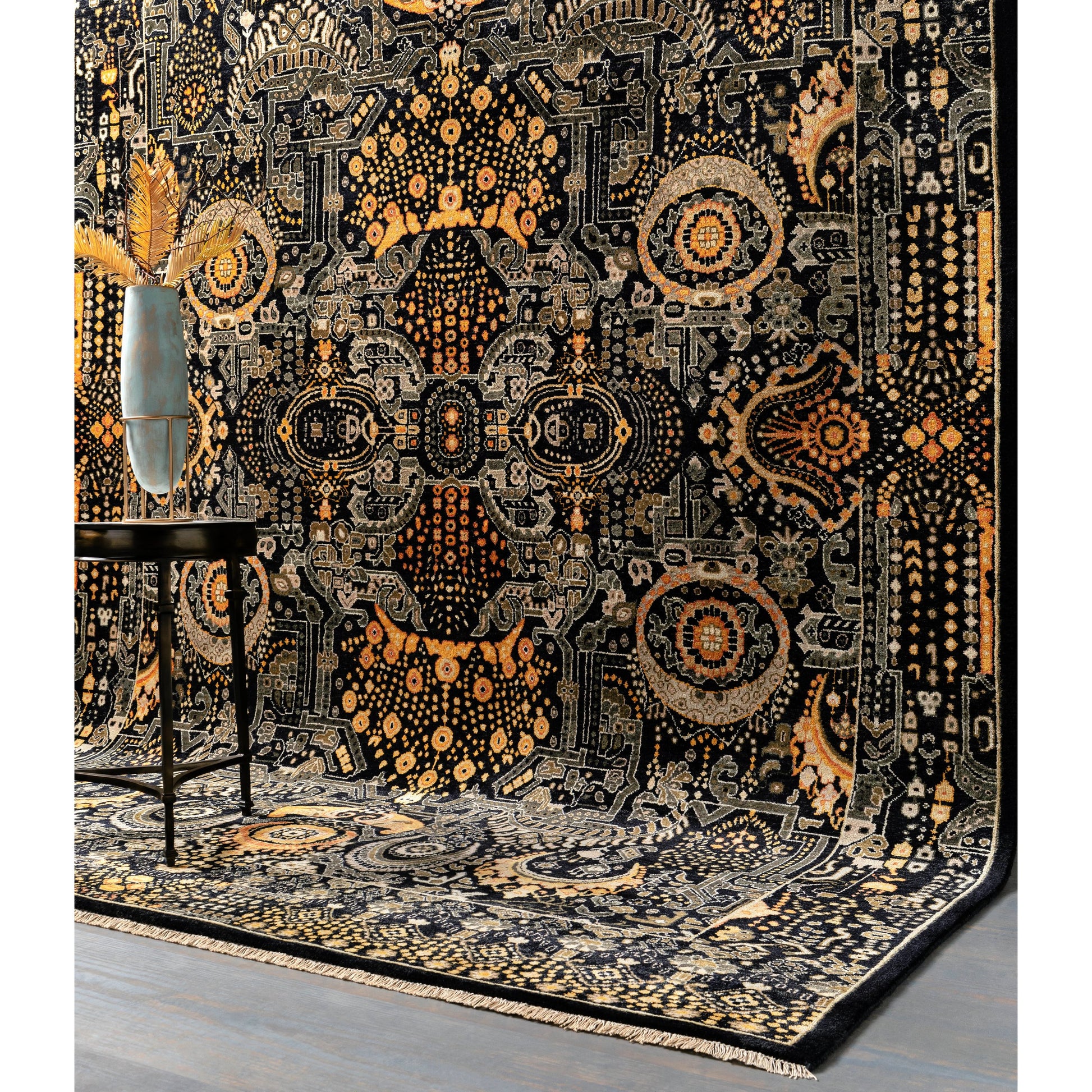 Empress Rug - 12721 by Surya in black, mustard, charcoal, burnt orange, medium gray. Made from 100% wool in a unique style.