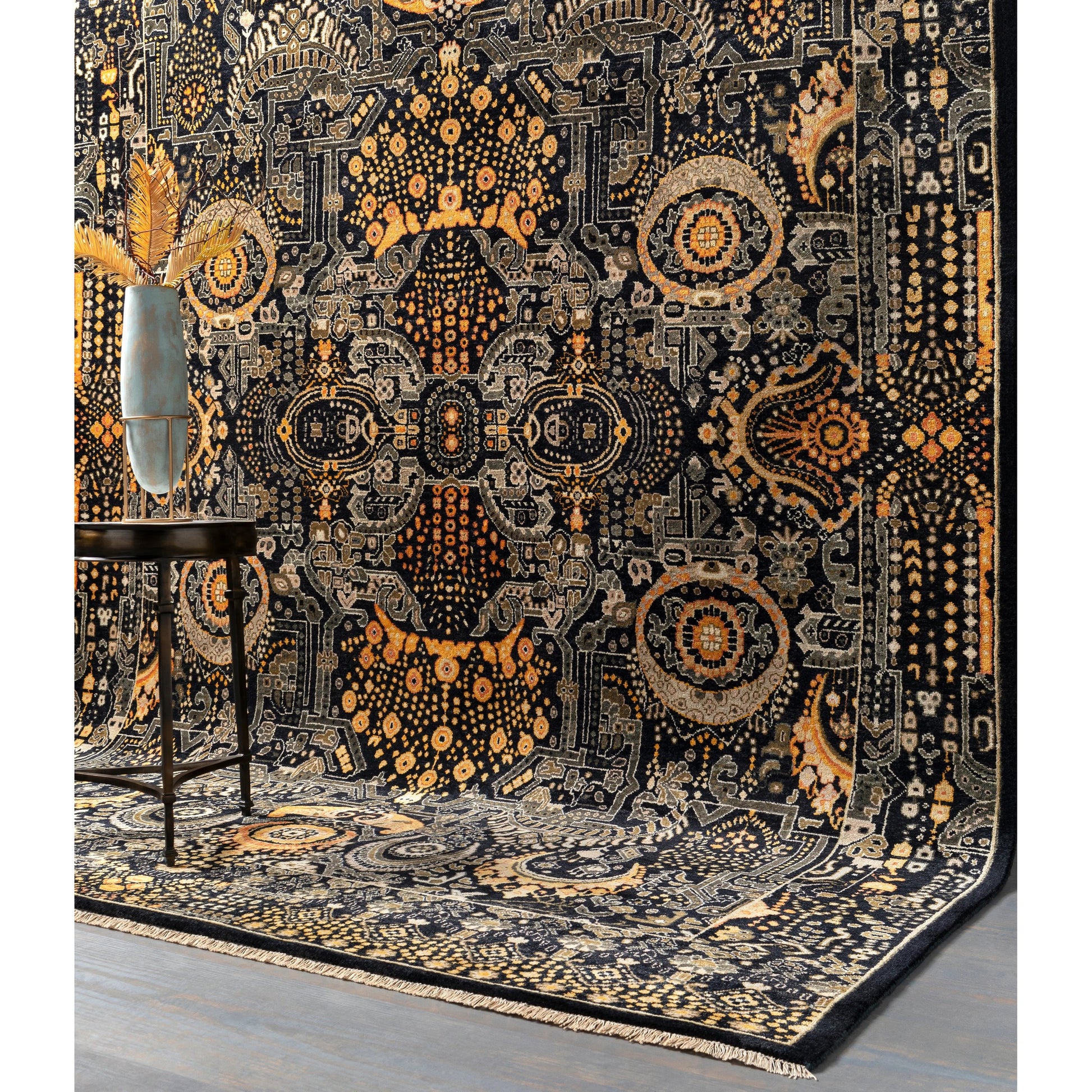 Empress Rug - 12721 by Surya in black, mustard, charcoal, burnt orange, medium gray. Made from 100% wool in a unique style.