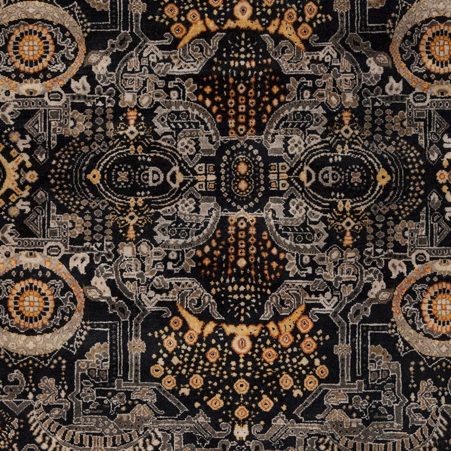 003 61379-25005,61379-25006,61379-25007,61379-25008,61379-25009 | Closeup | Empress Rug - 12721 by Surya in black, mustard, charcoal, burnt orange, medium gray. Made from 100% wool in a unique style.