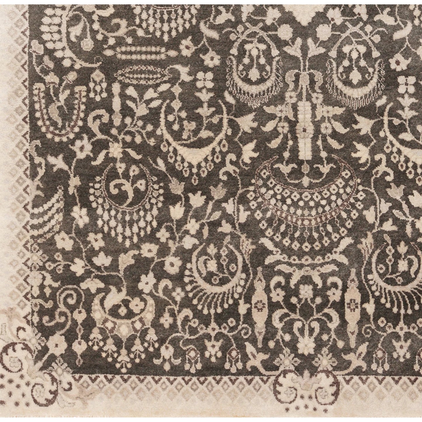 003 61380-25005,61380-25007 | Closeup | Empress Rug - 12942 by Surya in ink blue, ivory, light gray, charcoal, ice blue. Made from 100% wool in a unique style.