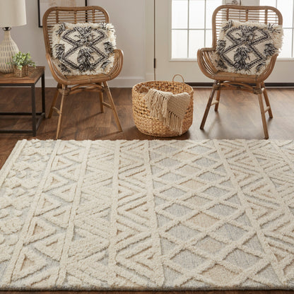 Anica Traditional Geometric Rug - 8005F by Feizy in ivory, blue, tan. Made from wool in a unique style.