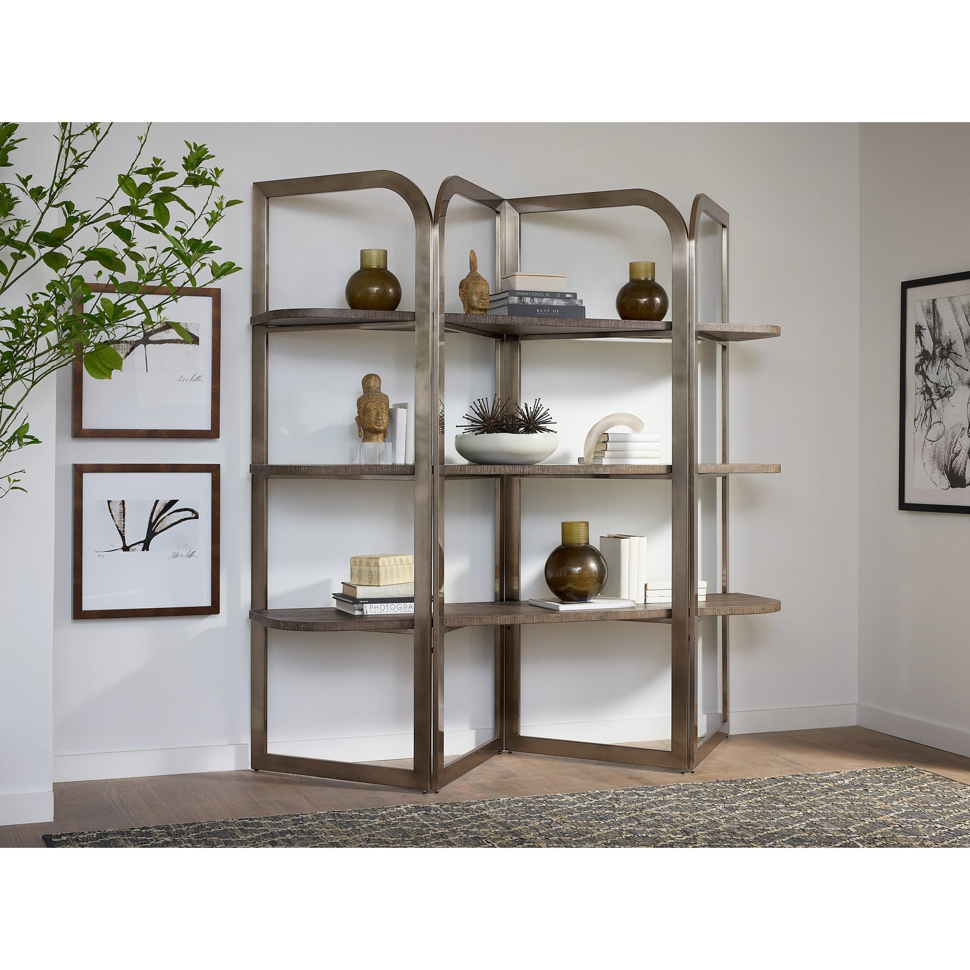 Modern Mood Etagere by Hooker Furniture. Made from oak veneers, metal in a modern style.