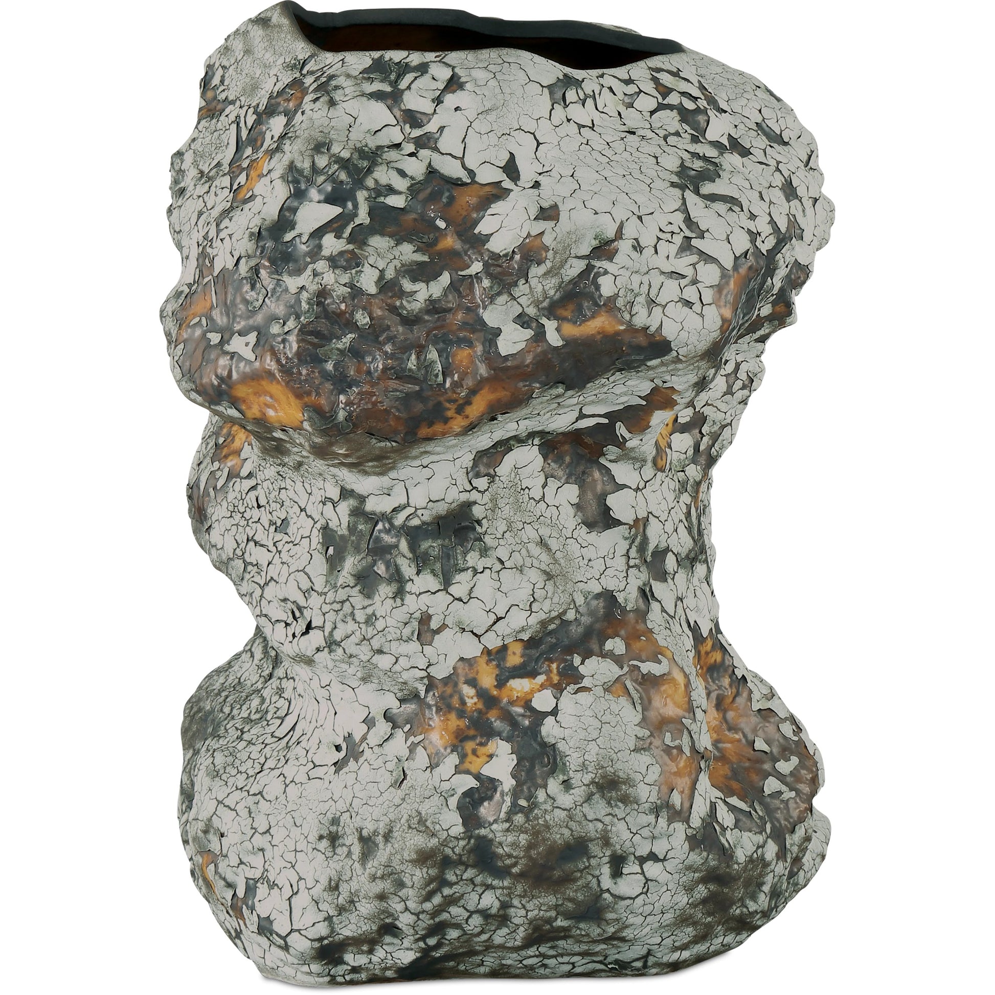 Grotesque Vase by Currey and Company in off-white, gray, burnt orange. Made from porcelain in a modern style.