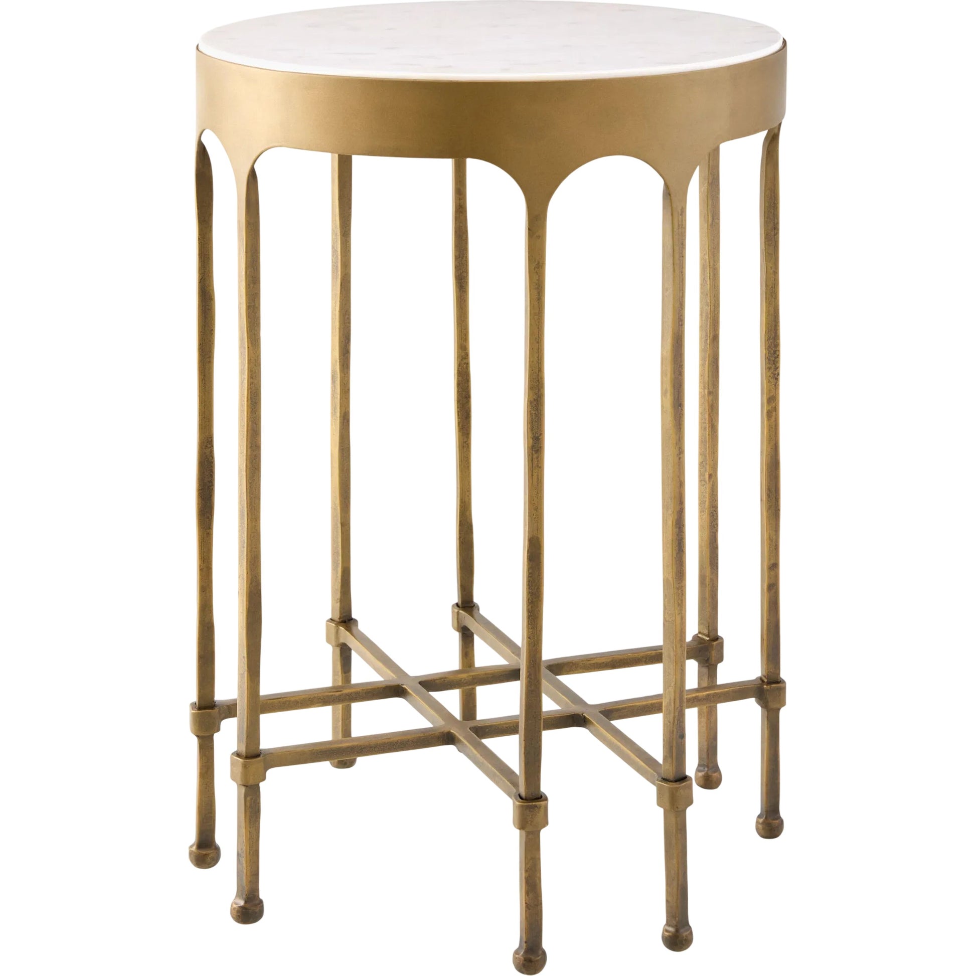 Engel End Table by Surya in metallic brass, white. Made from marble, iron in a modern style.