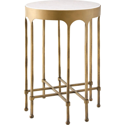 Engel End Table by Surya in metallic brass, white. Made from marble, iron in a modern style.