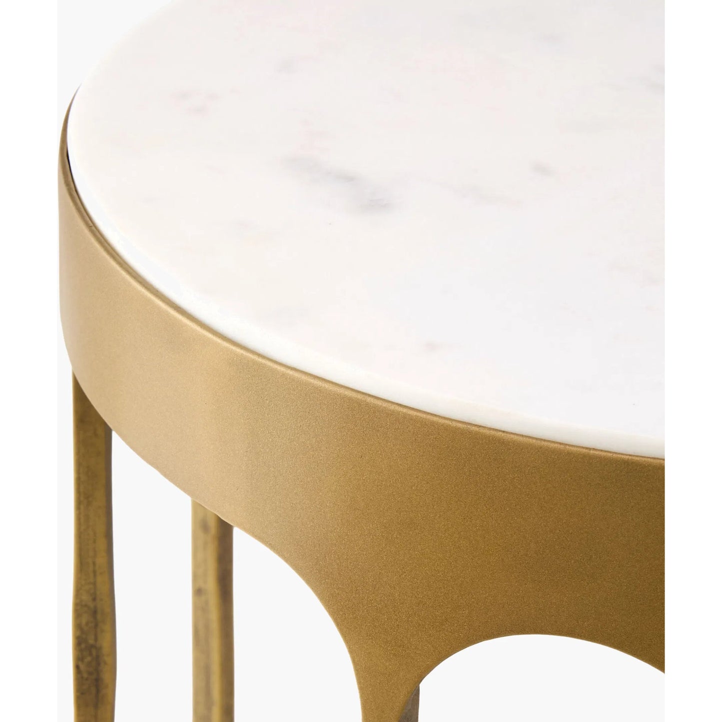 002 SI-2460545 | Closeup | Engel End Table by Surya in metallic brass, white. Made from marble, iron in a modern style.