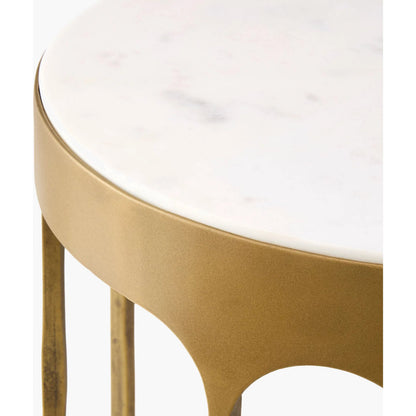 Engel End Table by Surya in metallic brass, white. Made from marble, iron in a modern style.