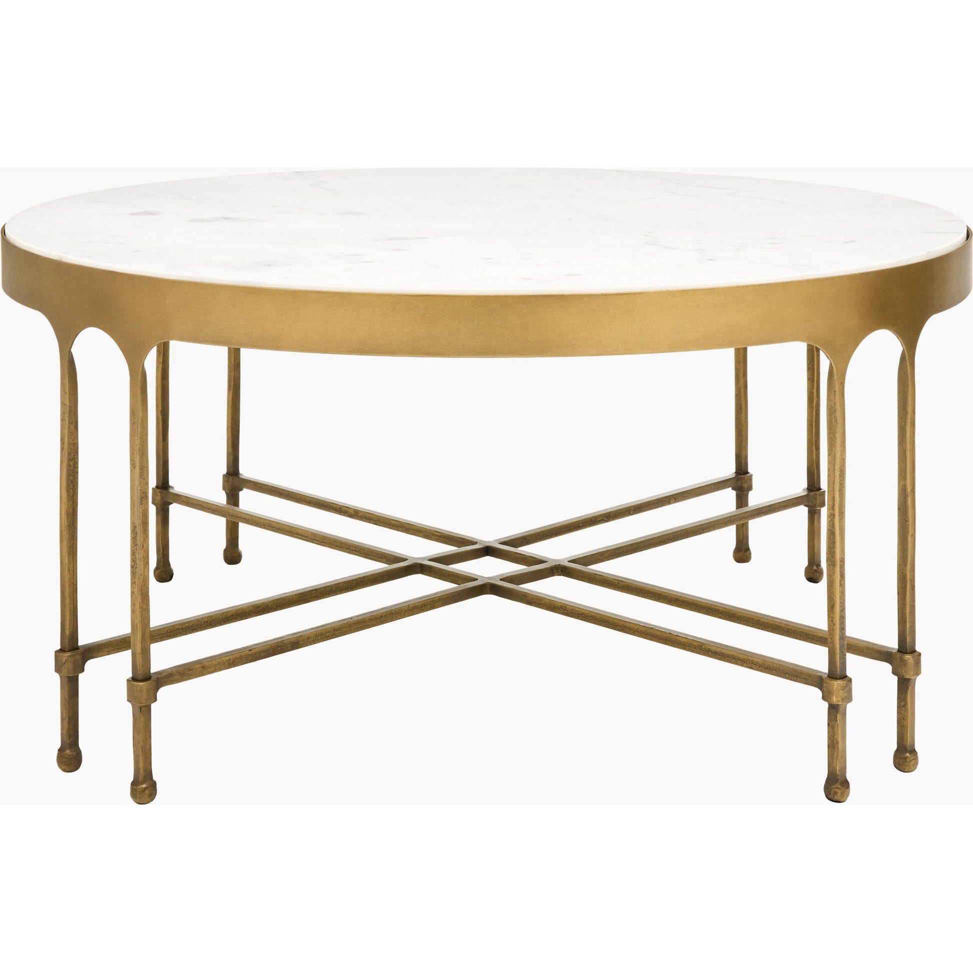 Engel Coffee Table by Surya in metallic brass, white. Made from marble, iron in a modern style.
