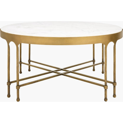 Engel Coffee Table by Surya in metallic brass, white. Made from marble, iron in a modern style.