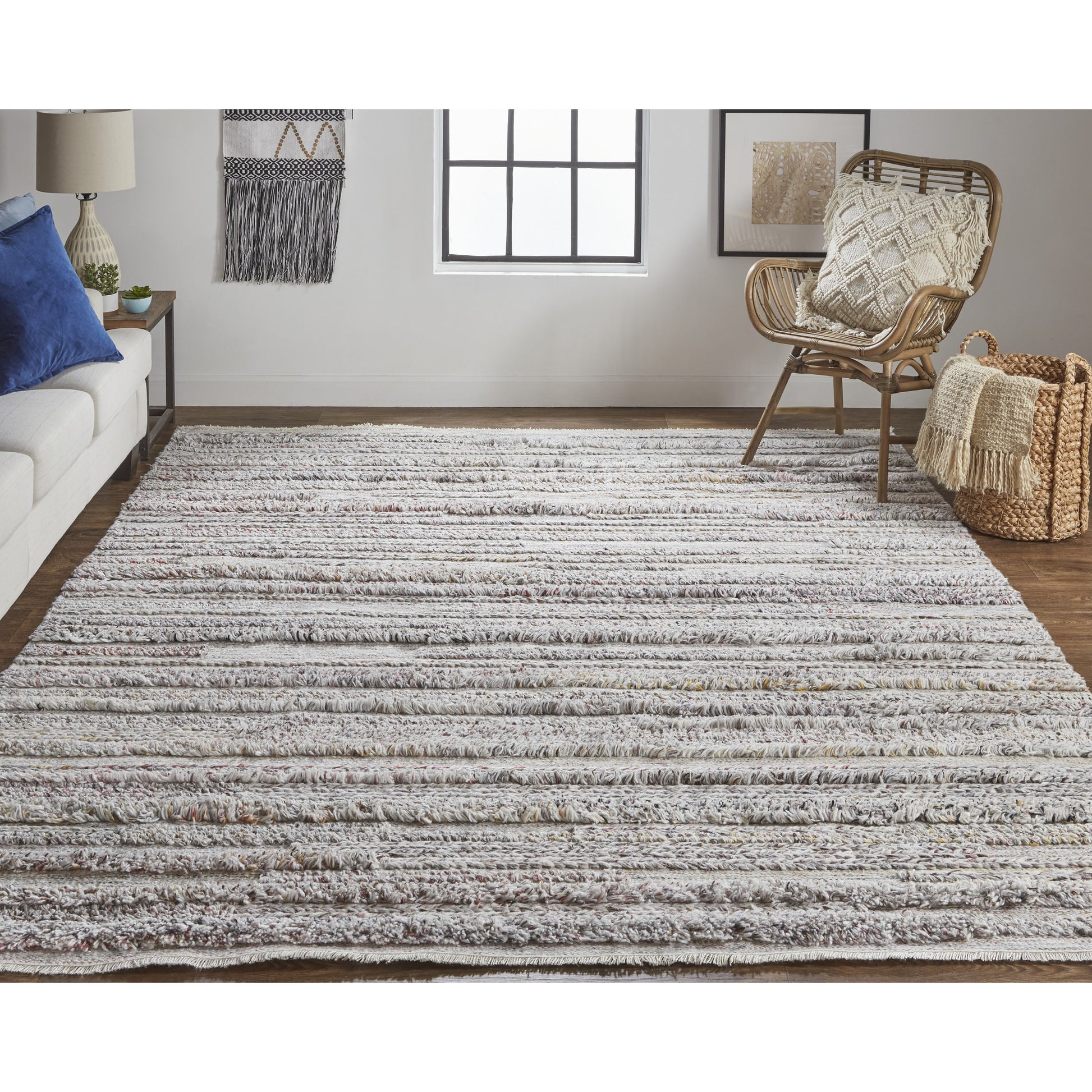 Alden Transitional Stripes Rug - 8637F by Feizy in taupe, ivory, red. Made from polyester in a unique style.