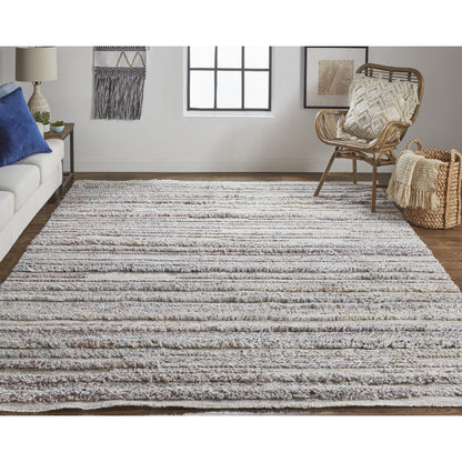 Alden Transitional Stripes Rug - 8637F by Feizy in taupe, ivory, red. Made from polyester in a unique style.