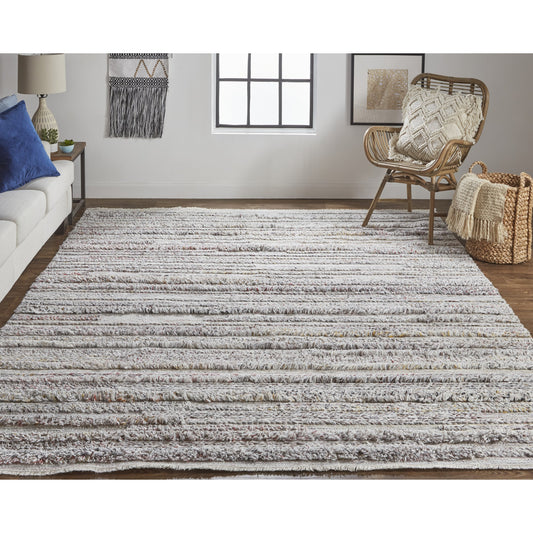 Alden Transitional Stripes Rug - 8637F by Feizy in taupe, ivory, red. Made from polyester in a unique style.