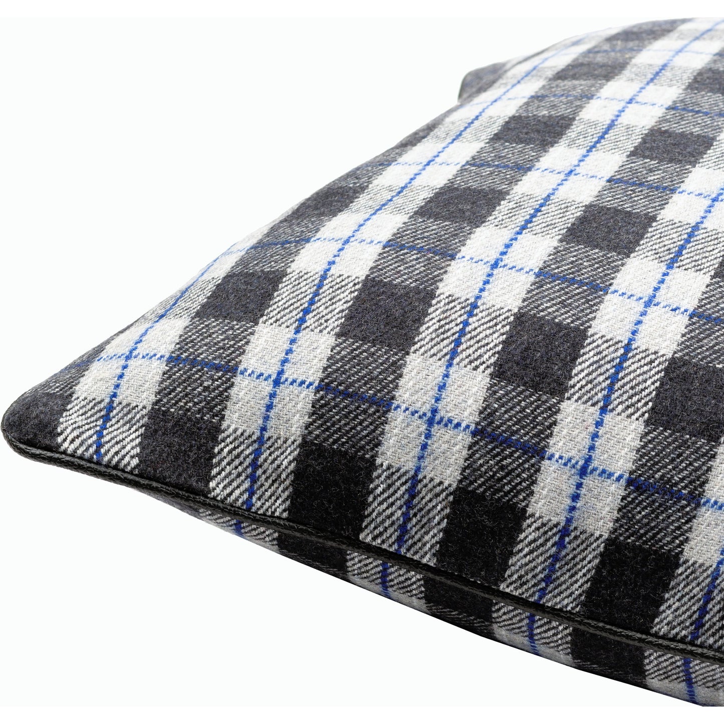 002 SI-1878151,SI-1878152,SI-1878153,SI-1878154 | Closeup | Brent Pillow - 5966 by Surya in black, light slate, bright blue. Made from 45% polyester, 45% wool, 10% nylon in a traditional style.