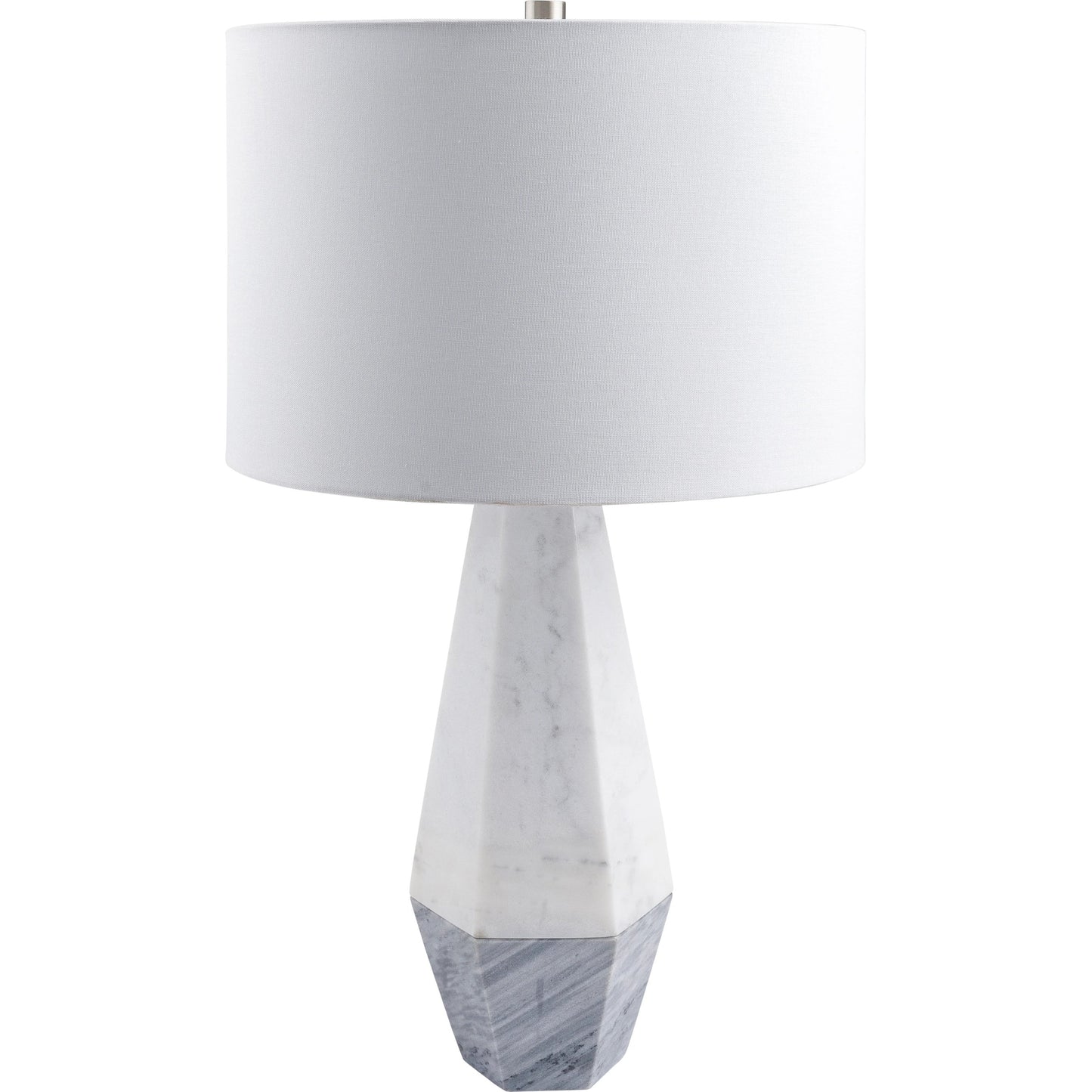 001 SI-2053817 | Primary Silo | Enliven - 498933 by Surya in white, gray, translucent, metallic nickel, metallic silver and natural brushed metal. Made from body: marble, marble, shade (outside): linen, shade (inside): polyester, finial: metal in a modern 