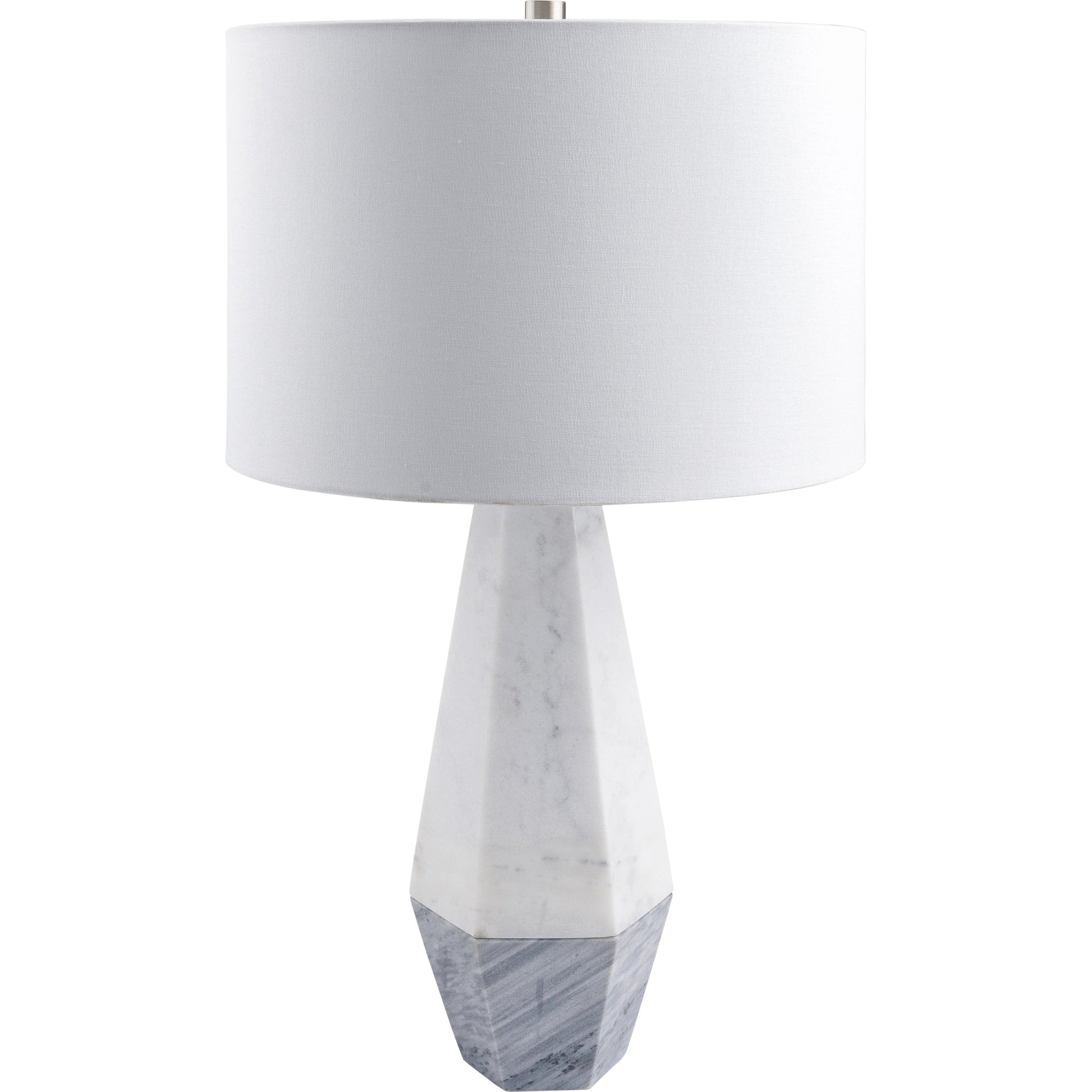 Enliven - 498933 by Surya in white, gray, translucent, metallic nickel, metallic silver and natural brushed metal. Made from body: marble, marble, shade (outside): linen, shade (inside): polyester, finial: metal in a modern 