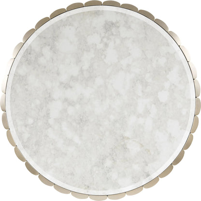 Melange Time Flies Cocktail Table by Hooker Furniture in champagne silver, gold metal. Made from fabric, 82% polyester, 13% acrylic, 5% linen, metal, mirror in a modern style.
