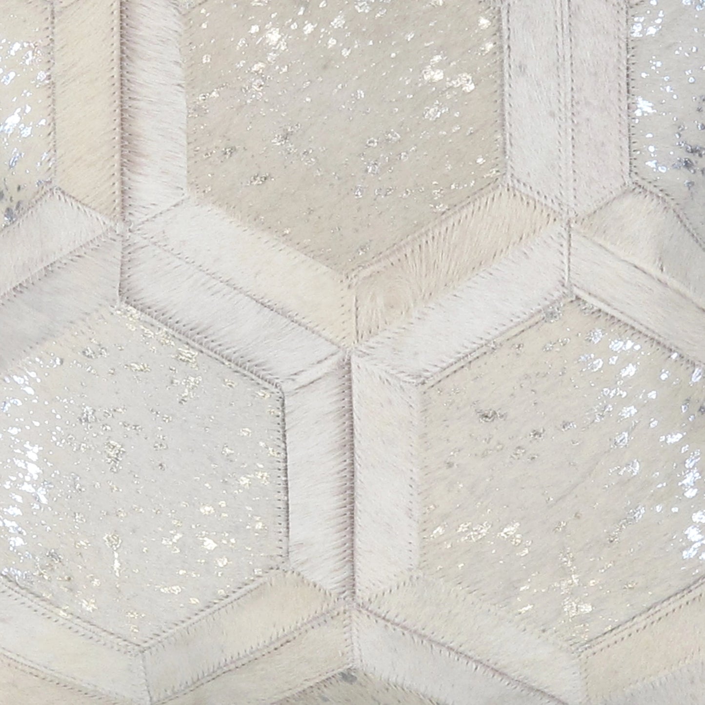 002 SI-2030367 | Closeup | Safari Geometric Cowhide 17" Decorative Throw Pillow by Pasargad Home in silver. Made from cowhide in a modern style.