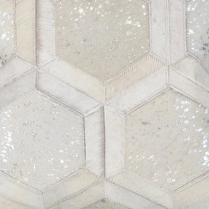 Safari Geometric Cowhide 17" Decorative Throw Pillow by Pasargad Home in silver. Made from cowhide in a modern style.