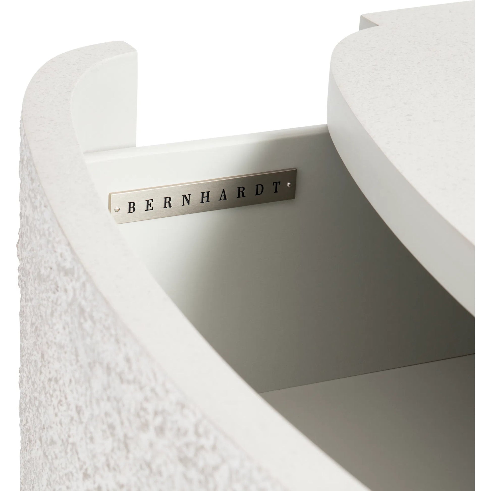 Monolith Nightstand by Bernhardt in millstone, puma. Made from faux stone, wood in a transitional style.