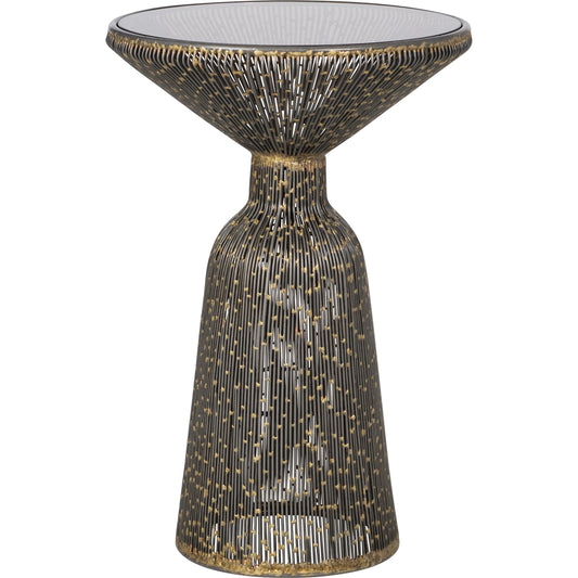 Canopus Accent Table by Currey and Company in iron, bronze, smoke. Made from iron, brass, glass in a modern style.